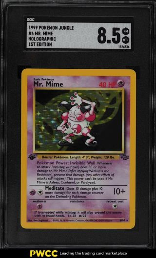 1999 Pokemon Jungle 1st Edition Holo Mr.  Mime 6 Sgc 8.  5 Nm - Mt,