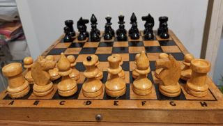 13 1980s Vintage Ussr Wooden Chess Set With Board 29x29 Cm Full Set