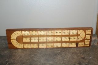 Vintage Wood Cribbage Board With Pegs Inlaid Wood Made In Hong Kong