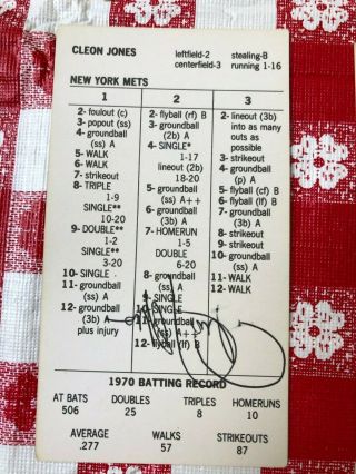 1970 York Mets Strat - O - Matic Cards Cleon Jones & Dave Marshall Autographs