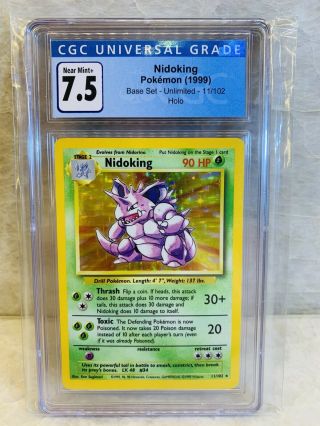 Nidoking Pokemon Cgc 7.  5 Near 1999 Base Set Unlimited Holo 11/102 Psa Bgs