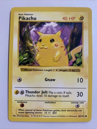 Red Cheeks Pikachu 58/102 Shadowless Base Set Pokemon Card