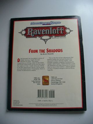 1992 AD&D RQ3 Ravenloft From The Shadows 2nd Edition TSR 9375 Complete 2