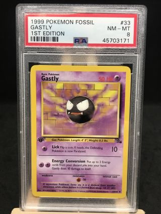 1999 Pokemon Fossil 1st Edition Gastly 33 Psa 8 Nm - Mt
