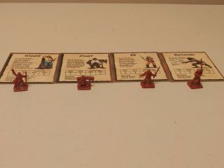 Heroquest X4 Hero Figures Barbarian Elf Dwarf Wizard Red Parts Mb Hero With Card