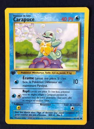 1999 Pokemon Base 1st Edition French Carapuce (squirtle) 63/102