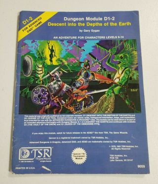 Ad&d Dungeons & Dragons D1 - 2 Descent Into The Depths Of The Earth Module 9021