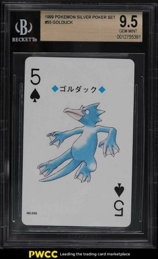 1999 Pokemon Silver Poker Set Nintendo Playing Card Golduck 55 Bgs 9.  5 Gem