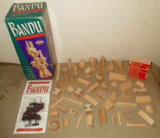 Vintage 1991 Milton Bradley Bandu Wooden Stacking Game Complete