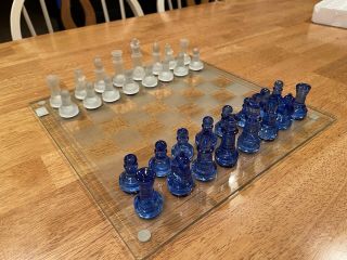 Glass Chess Set Glass Chess Board Full Size Blue Vs Frosted Glass | Pavilion