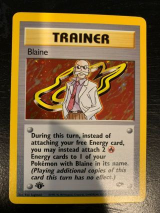 Pokemon Trainer Blaine 1st Edition Holo Foil Gym Challenge Near 17/132