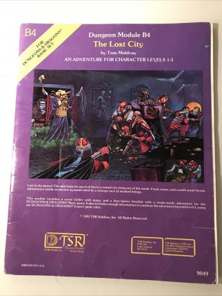 B4 The Lost City Dungeons & Dragons Tsr 9049 - Module 1st Print