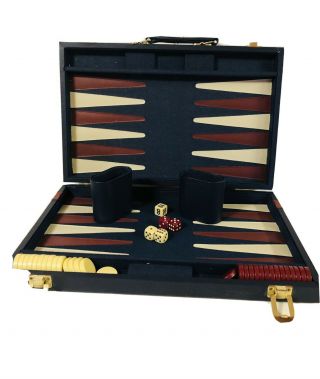 Cardinal Backgammon Set Leatherette Case With Status Stripe Complete