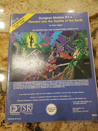 Tsr Advanced Dungeons & Dragons D1 - 2 Descent Into The Depths Of The Earth 9059