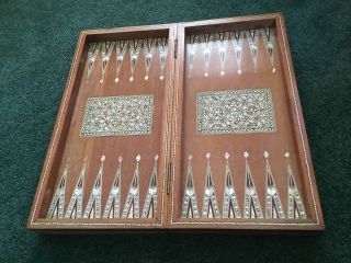 Vintage Chess Backgammon Inlaid Wood Board Game