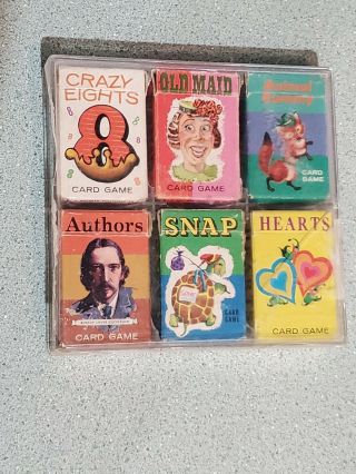 Vintage Set Of 6 Whitman Miniature Card Games In Plastic Case - All Complete