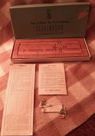 Large Drueke Scoremaster 1150 Once - A - Round Two Track Cribbage Board With Pegs