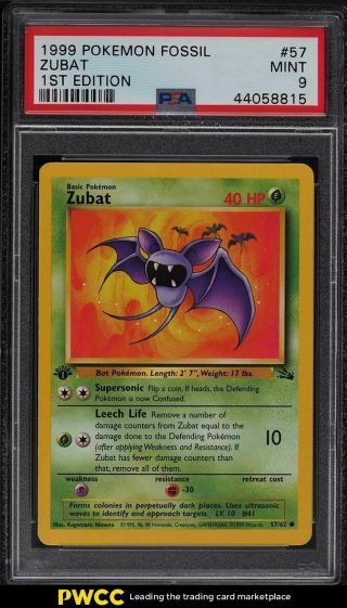 1999 Pokemon Fossil 1st Edition Zubat 57 Psa 9