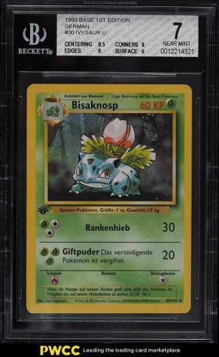1999 Pokemon Base 1st Edition German Ivysaur Bisaknosp U 30 Bgs 7 Nrmt