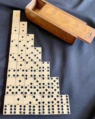 Vintage 55 Pc Double Six Dominoes With Spinners And Wooden Box