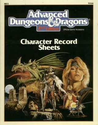 Tsr Ad&d 2nd Ed Character Record Sheets (1st,  White) Vg,