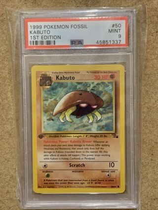 1999 Pokemon Fossil Kabuto 1st Edition Psa 9