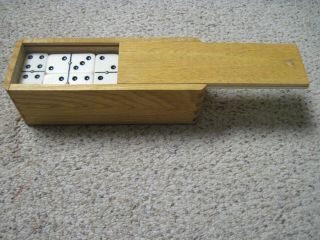 Vintage Japan 28pc Double Six Dominoes W/spinners Thick W/wooden Box