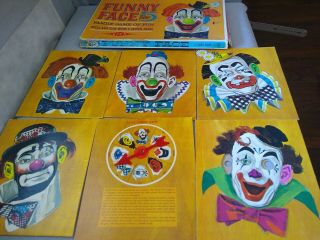 Vintage Funny Face 5 Big Clown Faces Game 1965 Watkins Strathmore