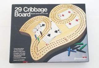 Vtg Pressman Wooden 3 - Track 29 Cribbage Board Game Pegs Cards Instructions 1029