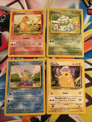 Vintage 1999 Pokemon Cards Charmander Squirtle Bulbasaur Pikachu Base Set - Nm