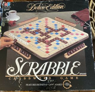 Scrabble Deluxe Edition Turntable Crossword Game Wood Tiles 1989 Missing 1 Tile