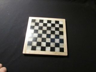 Small Stone Chess Set Artisan Hand Carved 7.  75 X 7.  75 Board Tan Black White