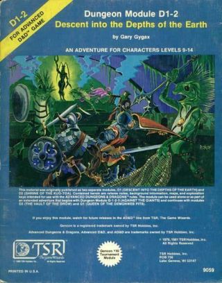 Tsr Ad&d 1st Edition Descent Into The Depths Of The Earth (d1 - 2 Ed) Vg