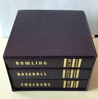 3 Vtg Drueke Miniature Board Games Travel/road Trips - Baseball Bowling Checkers