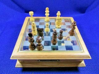 Small Wood & Glass Chess & Checker Set Complete