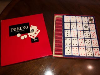 Vintage Po - Ke - No Board Game Is Complete - 12 Boards & Full Set Of Red Chips