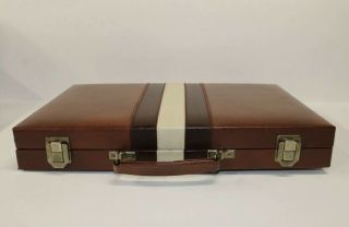 Vintage Brown Backgammon Set Briefcase Faux Leather Travel Case Portable