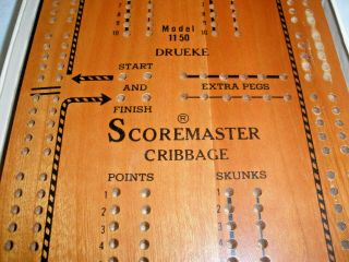 Drueke Scoremaster 1150 Once - A - Round Two Track Cribbage Board with Pegs 2