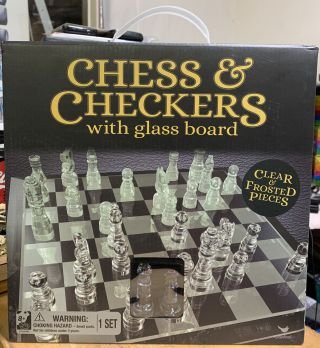 Classic Glass Chess And Checkers Set With Glass Board - Ln (c2)