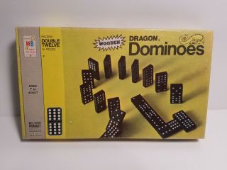 Vintage 1970 Milton Bradley Haslam Double Twelve Wooden Dragon Dominoes