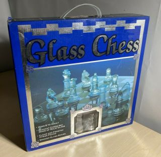 Elegant 33 Piece Clear And Frosted Solid Glass Chess Set,  Glass Board Cardinal