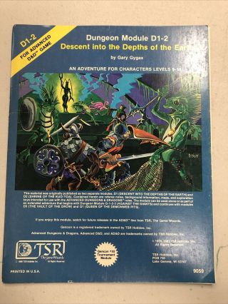 Dungeon Module D1 - 2 Descent Into The Depths Of The Earth Ad&d Tsr 1981