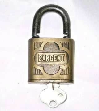 Antique Vintage Sargent Solid Brass Ornate Padlock With Key