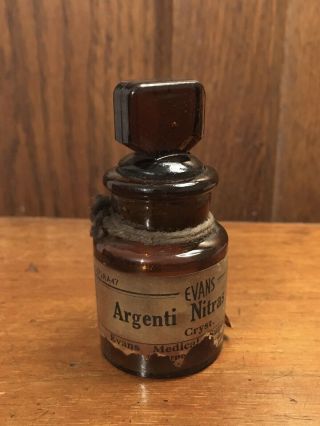 Antique Amber Brown Glass Apothecary Pharmacy Chemical Bottle Evans Label