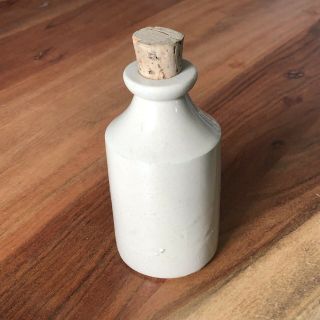 Antique White Stoneware Salt Glazed Ink Bottle With Cork.