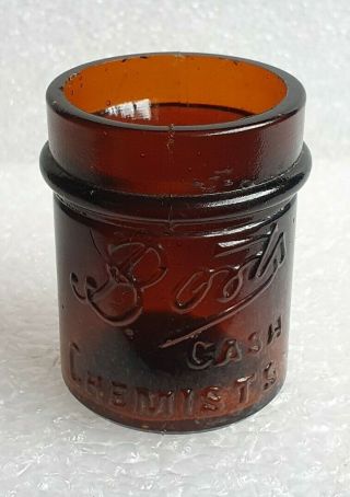 Vintage Antique Minature Boots Cash Chemists Glass Bottle Jar Pot C1910 