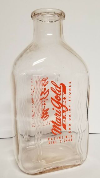 Vintage Old Milk Bottle Racine Wisconsin Wi Wis Marigold Dairy Half Gallon
