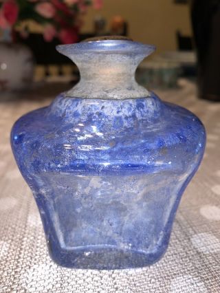 Antique Blue Glass Iron Pontil Ink Household Bottle