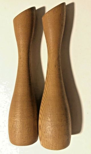 Danish Style Mid Century Modern Pair Candle Stick Holders - Solid Turned Wood