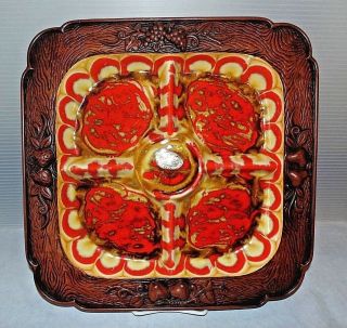 Mid Century Vintage Treasure Craft Ceramic Orange Gold Square Relish Tray 13.  5 "